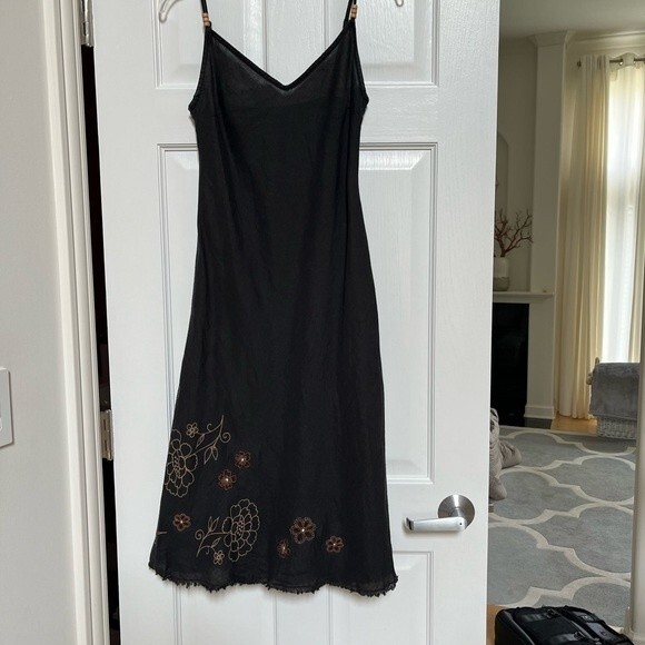 Sisley  Embroidered Midi Linen Dress in Brown 2  NWOT - Picture 9 of 15